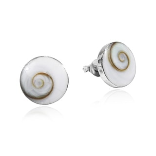 Round 10mm Swirl Shiva Shell Silver Post Earrings (Thailand)