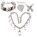 Silverplated White Glass Pearl and Clear AB Crystal Wedding Jewelry Set