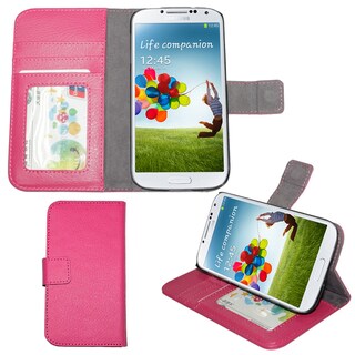 Pink Wallet Case Cover for Samsung Galaxy i9500 S4/SIV with CC/ID Secure Sleeve