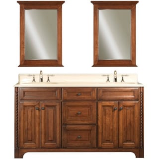 Cheap Water Creation Spain 60-inch Classic Golden Straw Vanity with Marble Top and Two Matching Mirrors