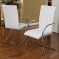 Christopher Knight Home Lydia White Leather/ Chrome Chairs (Set of 2)
