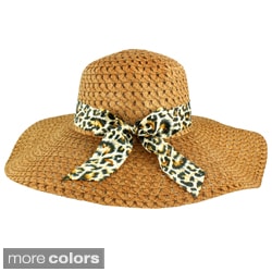 Faddism Women's Animal Print Bow Straw Hat-Image