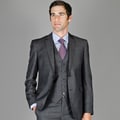 Bertolini Men's Slim Fit Teakweave Windowpane Wool and Silk Blend Vested Suit
