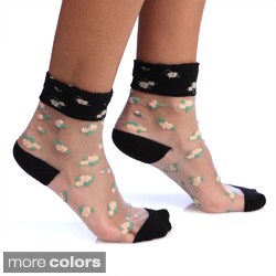 Sheer Crew Stiched Pattern Trim Socks-Image