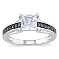 Miadora Silver Created White Sapphire and 1/6ct TDW Black Diamond Ring