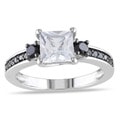 Miadora Silver Created White Sapphire and 1/3ct TDW Black Diamond Ring