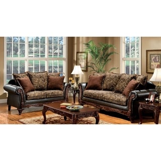 Ruthy Traditional Dark Brown Floral Sofa/ Loveseat Set