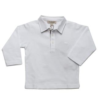 Burberry Boy's White Pique Long Sleeve Polo Shirt
