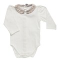 Burberry Infant Girl's Off-white Pleated Check Collar Bodysuit
