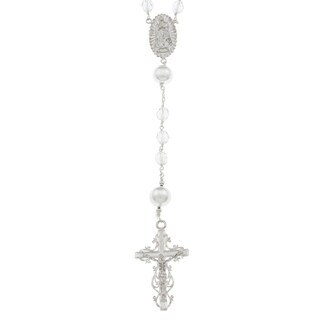 Sterling Essentials White Gold Over Silver Rosary Necklace with Clear ...