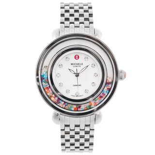 Michele Women's 'Cloette' Carnival Diamond Marker Silvertone Watch