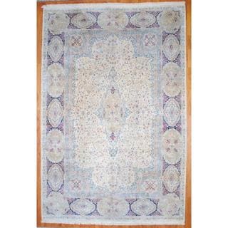 Compare Price Antique Persian Hand-knotted 1950's Kerman Ivory/ Navy Wool Rug (11'10 x 17'8)