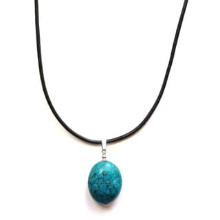Every Morning Design Blue Turquoise Drop on Leather Cord