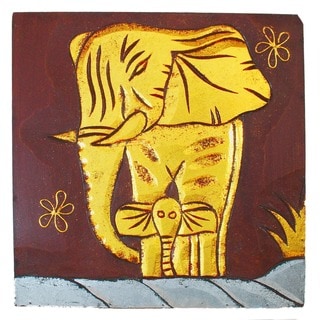 Hand-Carved 'Elephant with Baby' Wall Panel (Indonesia)