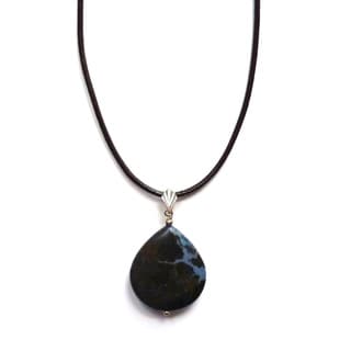 Blue Jasper Drop on Leather Necklace