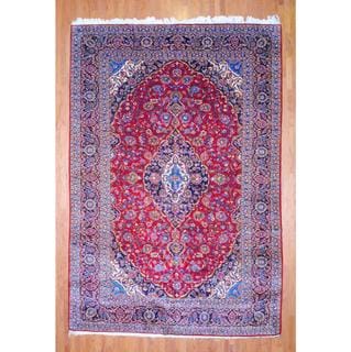 Great Prices Persian Hand-knotted Kashan Red/ Navy Wool Rug (10' x 14'6)