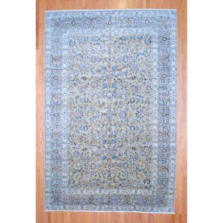 See Reviews Persian Hand-knotted Kashan Beige/ Navy Wool Rug (10' x 15')