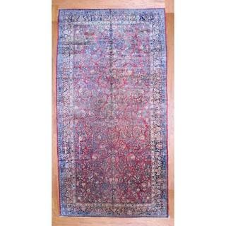 Hot Deal Antique Persian Hand-knotted 1920's Sarouk Red/ Navy Wool Rug (10'3 x 19'8)