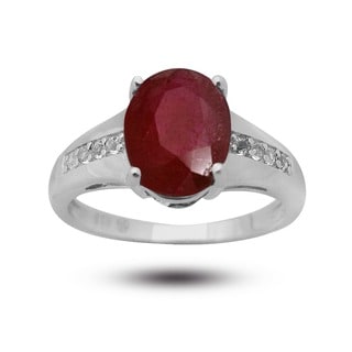De Buman Sterling Silver Ruby and White Topaz Ring