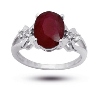 De Buman Sterling Silver Ruby and White Topaz Ring