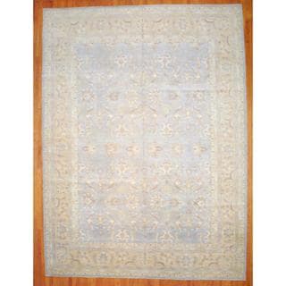 Low Price Afghan Hand-knotted Vegetable Dye Light Blue/ Gold Wool Rug (13' x 17'5)