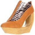 Fahrenheit Women's 'Lolita-05' Tan Wood Finished Cut-out Wedges