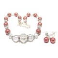 Silverplated Rose Bumpy Glass Pearl and Crystal Jewelry Set