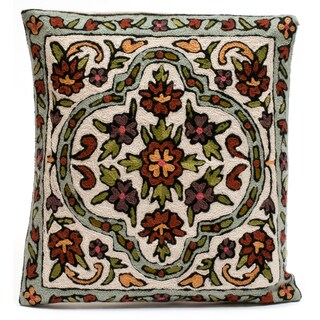 Floral Cushion Cover from Kashmir with Chain Stitch Embroidery (India)
