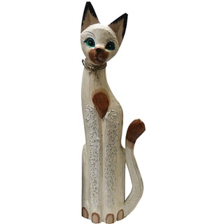 Huge Selection Hand-Carved Whitewash Cat Statue (Indonesia)