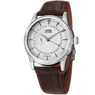 Oris Men's 'Artelier' Silver Dial Pointer Date Leather Strap Watch