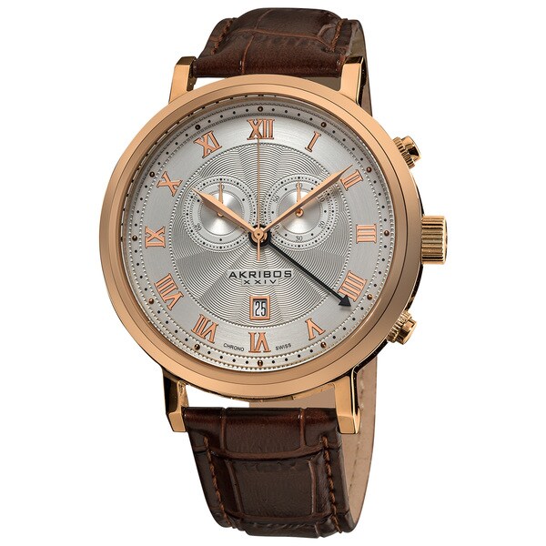 Akribos XXIV Men's Leather Strap Swiss Collection Chronograph Watch