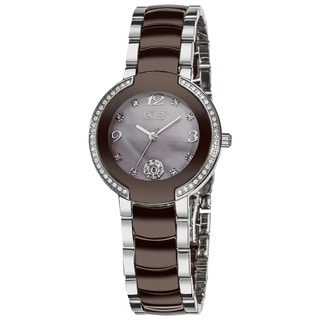 Burgi Women's Mother of Pearl Diamond Ceramic Bracelet Watch