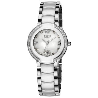 Burgi Women's Mother of Pearl Diamond Ceramic Bracelet Watch