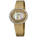 Burgi Women's Mother-of-Pearl Diamond Gold-Tone Mesh Bracelet Watch