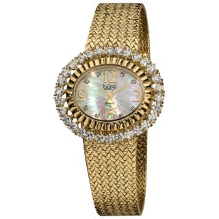 Burgi Women's Mother of Pearl Diamond Mesh Bracelet Watch