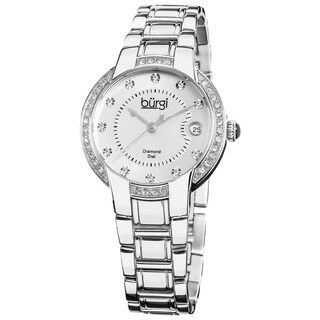 Burgi Women's Stainless Steel Diamond Date Bracelet Watch