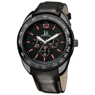 Joshua & Sons Men's Multifunction Tachymeter Leather Strap Watch