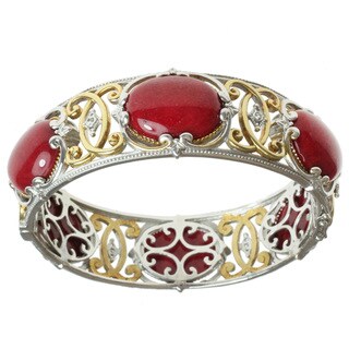Michael Valitutti Two-tone Red Coral and White Sapphire Hinged Bangle