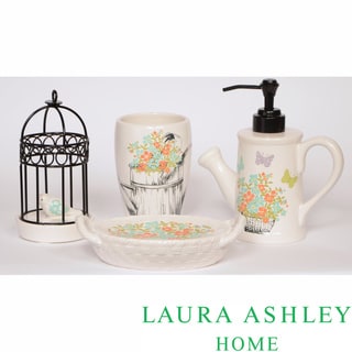Wastebasket (Laura Ashley Birds and Branches Bath Accessories) - White;Green bedding
