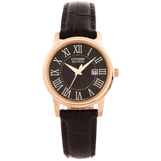 Citizen Women's 'Roman Numeral' Leather Strap Watch