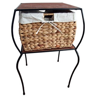 Iron Side Table with Wicker Basket