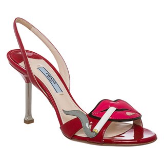 Prada Women's Red Patent Leather Cigarette Lips Slingbacks
