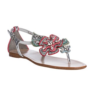 Miu Miu Women's Glitter Floral Applique Thong Sandals