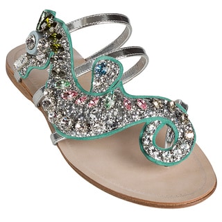 Miu Miu Women's Rhinestone Seahorse Metallic Sandals