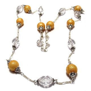 Silverplated Gold Glass Pearl and Clear Crystal Jewelry Set