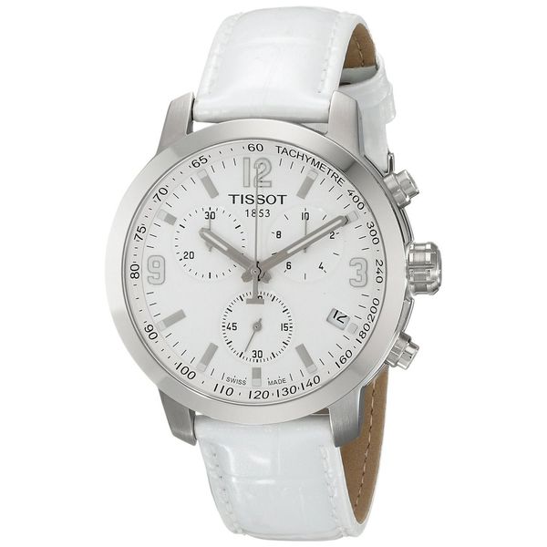 Tissot Men's 'prc 200' White Leather Strap Chronograph Watch - 15320169 