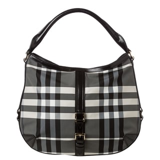 Burberry 'Grafton' Medium Charcoal Beat Check Hobo Bag
