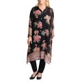 La Cera Women's Plus Size 3/4 Sleeve Sheer Floral Printed Duster