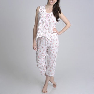 La Cera Women's Floral Printed Button Front Pajama Set