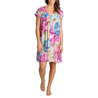 La Cera Women's Mauve Floral Printed Short Sleeve Chemise